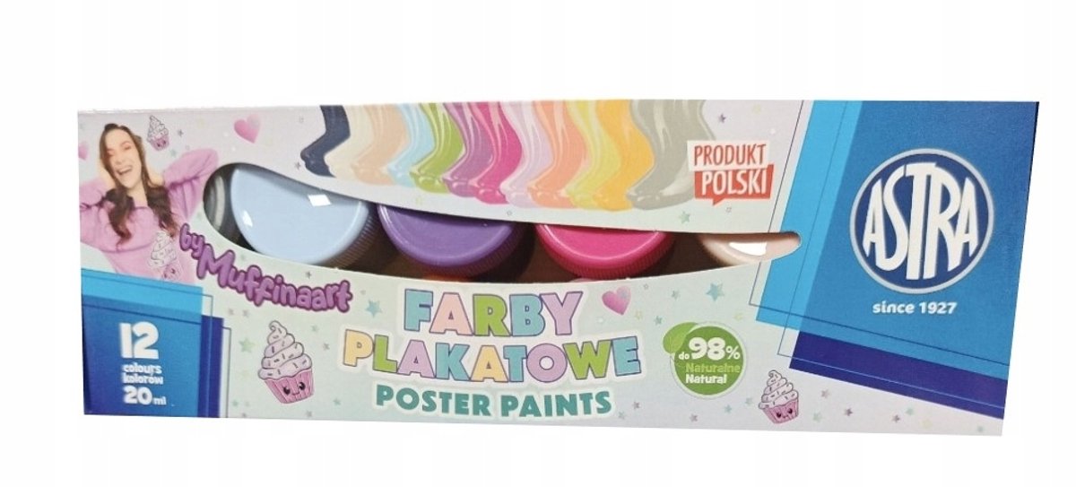 ASTRA Plakkaatverf 20ml - 12 Levendige Kleuren voor Kinderen