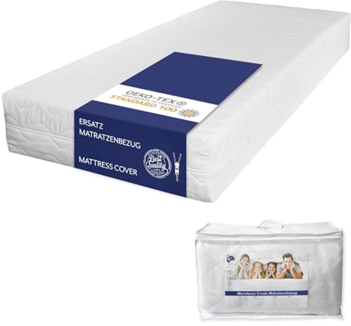 Gewatteerde microfibre matrashoes met ritssluiting, 90x200 cm, hoogte 20-22 cm, hypoallergeen, Oeko-Tex gecertificeerd
