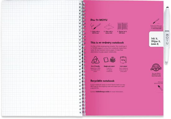 MOYU - Carnet Pink Passion - Carnet Effaçable A4 Premium