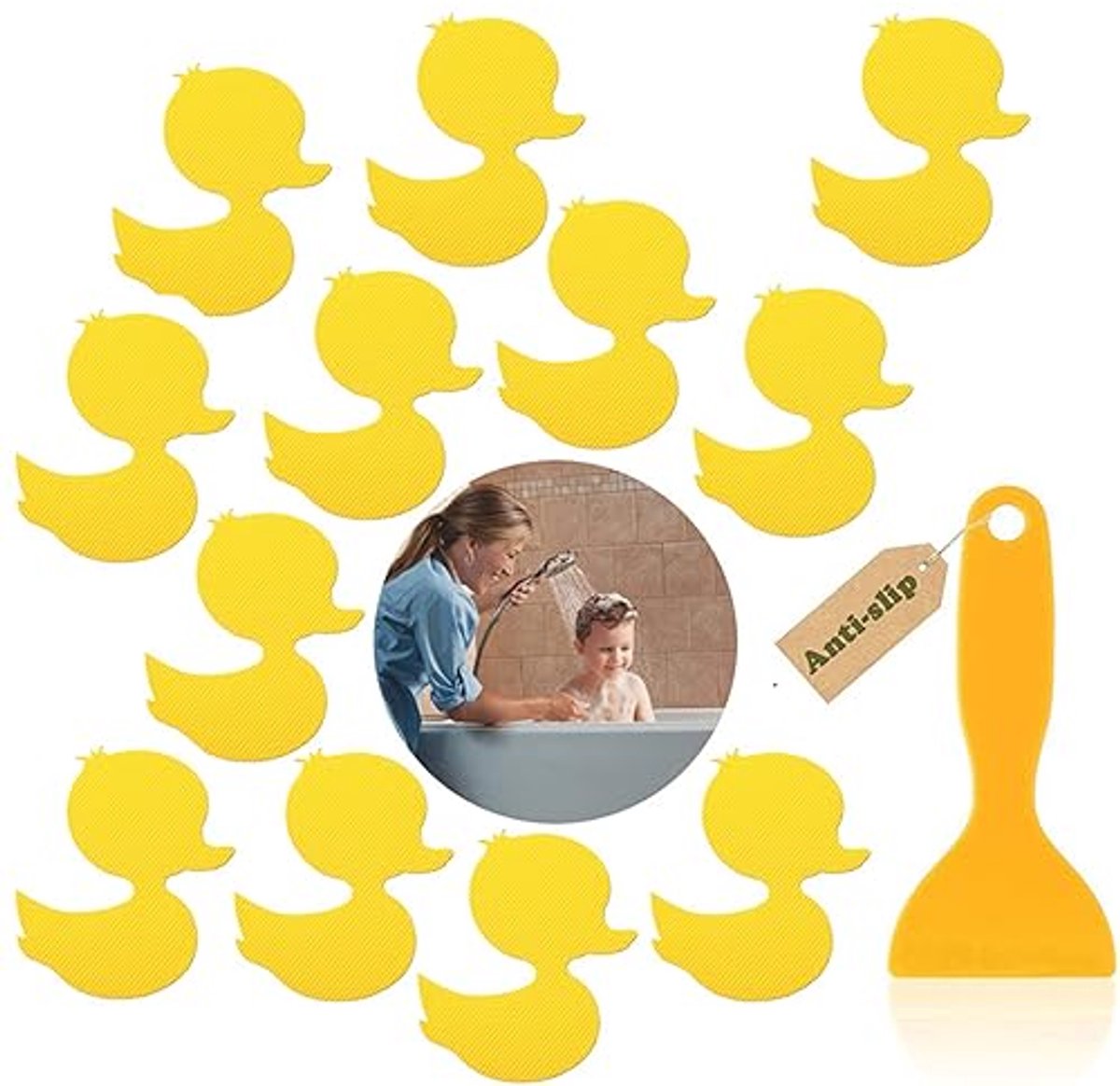 Image of 12 stuks antislip douchestickers - Kleine Eend, Zelfklevend en Veilig voor Bad en Douche