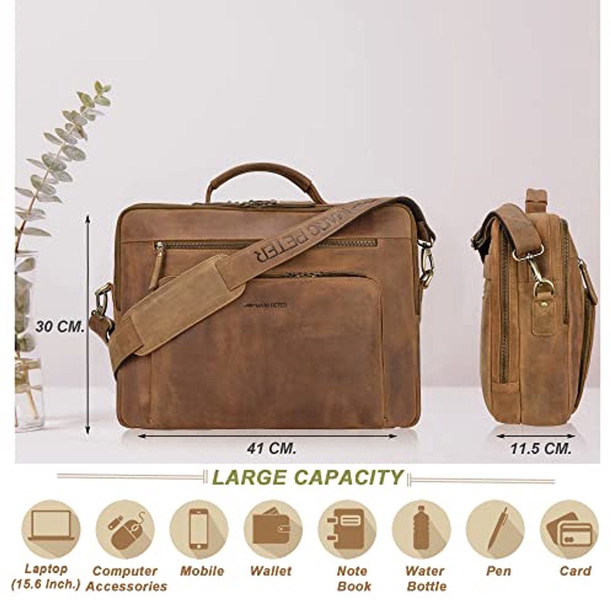 Laptop Bag Auckland 15.6 Inch | Leren Schoudertas voor Laptop | Laptop Briefcase voor Notebook | Draagtas voor Mannen en Vrouwen