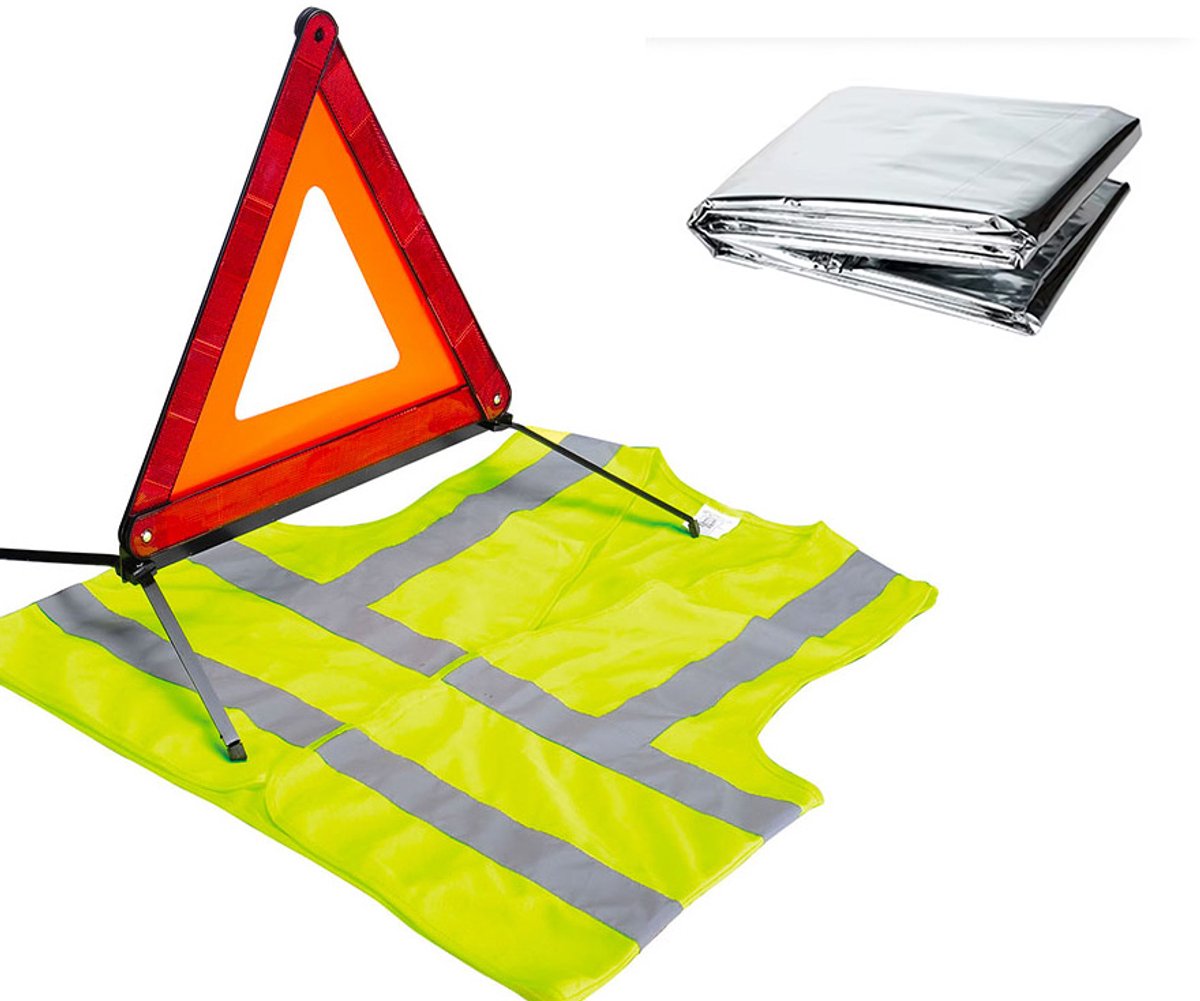 Autopech set - Veiligheidsdriekhoek - Geel hesje - Reddingsdeken aluminium - 3-delige Auto Veiligheidsset - CHPN