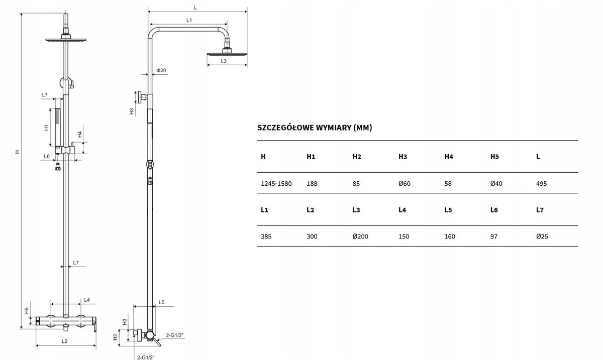 Doucheset Rain Pi AREX.1281WH - Messing met Kerox