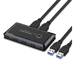 KVM USB 3.0 Switch Selector 2 Poort voor 4 Apparaten – Delen van Toetsenbord, Muis, Scanner en Printer