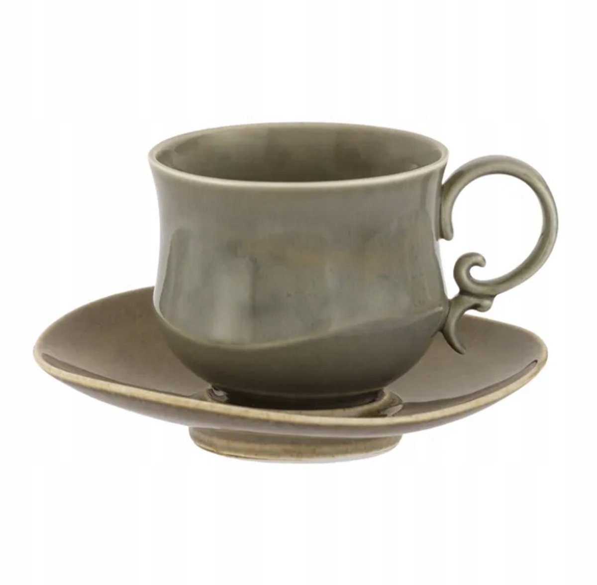 Elegante Porseleinen Kop in Schotel 220ml Boho Grijs Retro
