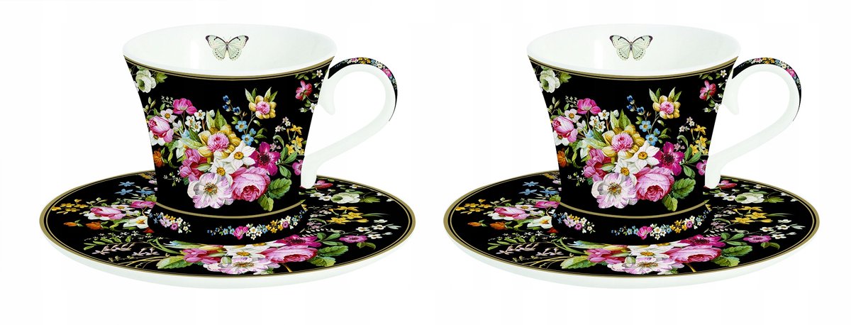 Espressokopjes met schotels 80ml - Bloemendessin 'Blooming Opulence'
