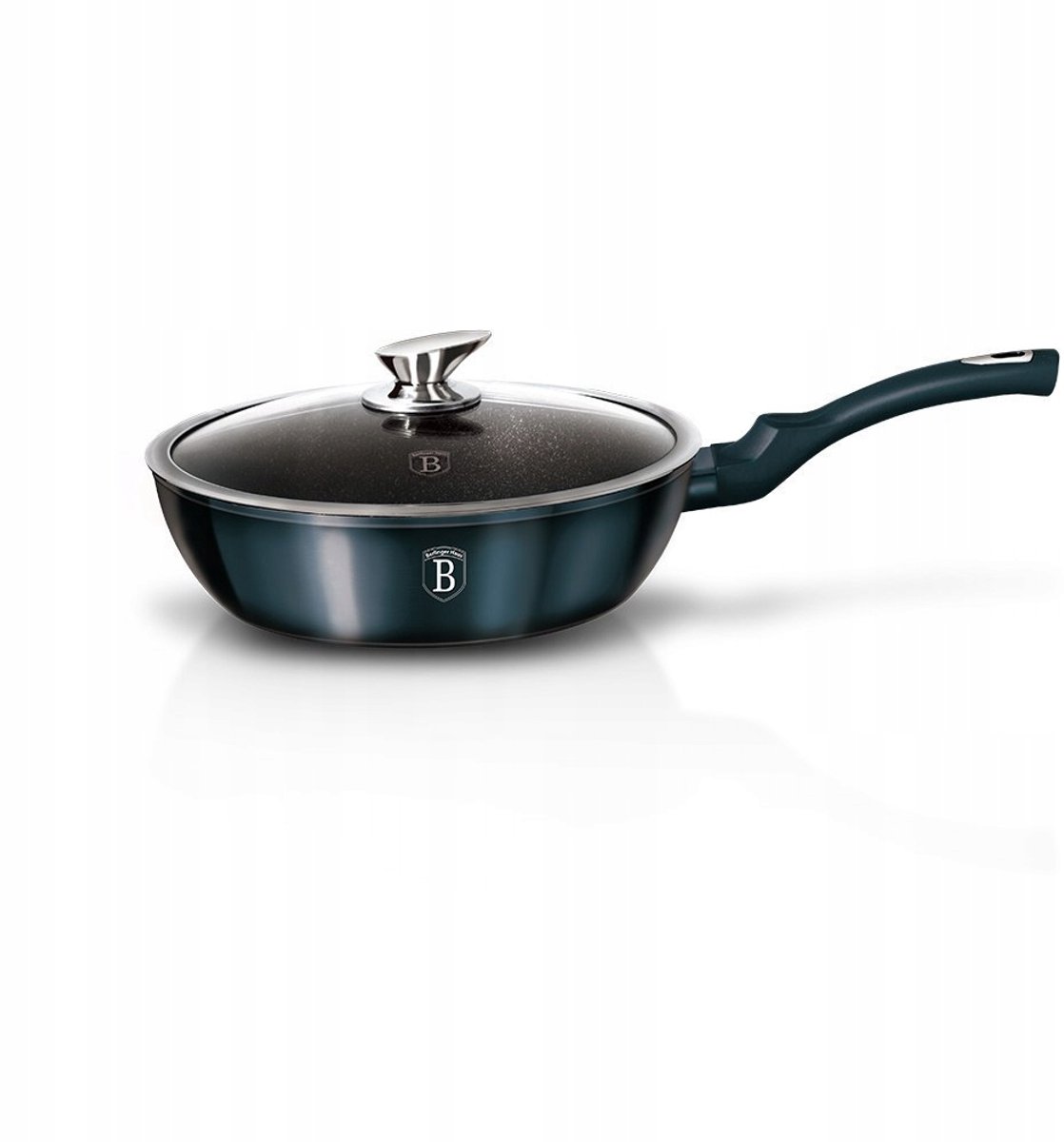Merkloze Wokpan met Deksel, Granietcoating, 24cm, Inductie Geschikt
