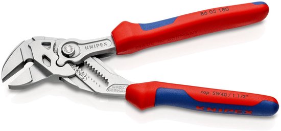 Knipex tang met rood-blauwe handvatten, 180mm.