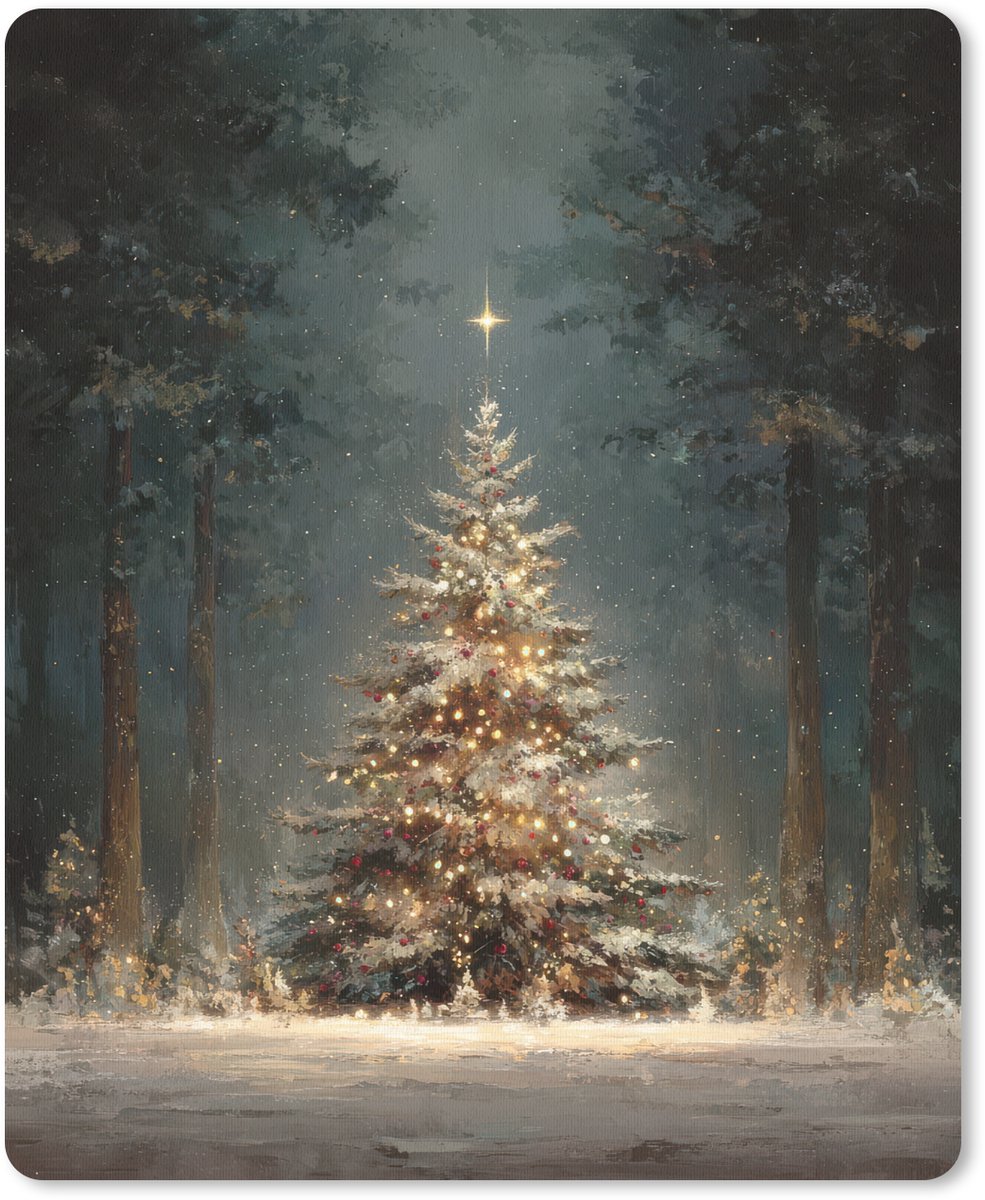 Muismat 19x23 cm - Mousepad Kerstboom - Bos - Sneeuw - meerkleurig - Muismatten