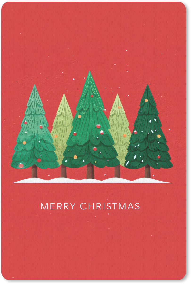 Muismat 18x27 cm - Mousepad Minimalistisch - Kerstbomen - Rood - Sneeuw - Muismatten