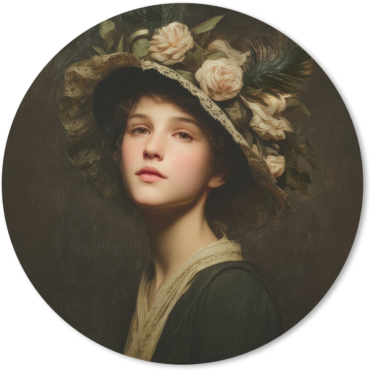 Muismat rond 30x30 cm - Mousepad Bloemenhoed - Portret - Vrouw - Ronde muismatten