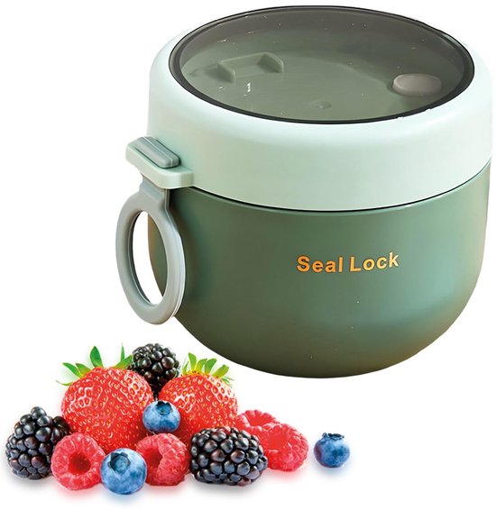 2 stuks mueslibekers to go, yoghurtbekers voor onderweg met lepel, yoghurt to go, dubbellaagse lekvrije yoghurtbeker, slabeker, mueslibeker voor werk, school, reizen (310 ml 560 ml
