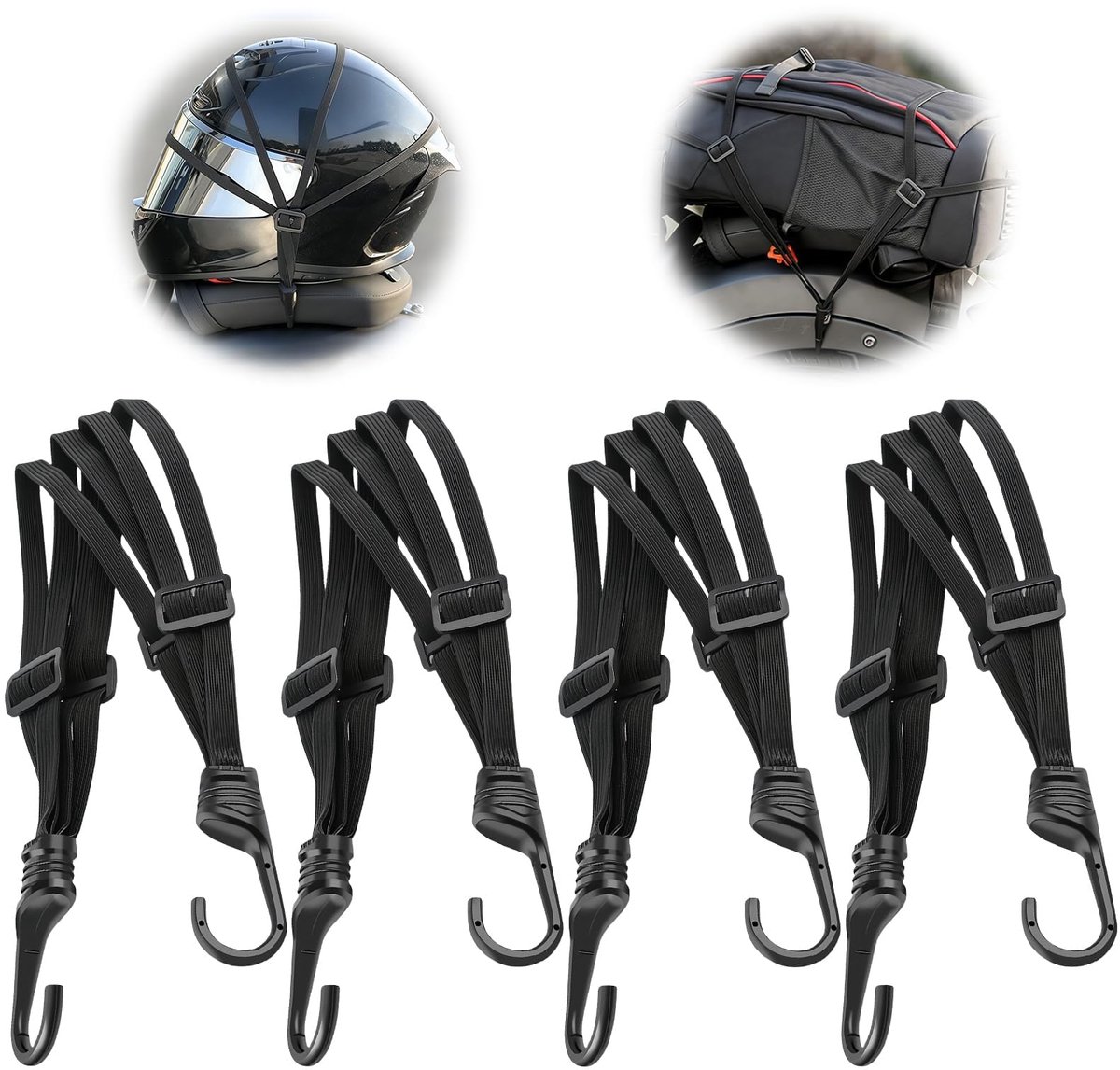Pakket van 4 bagageriemen, Wefaly spanrubber met haken, spanrubber met haken, motorfiets spanriemen, spanband voor fietsbagagedrager voor fiets motorfiets etc. (90-175cm)