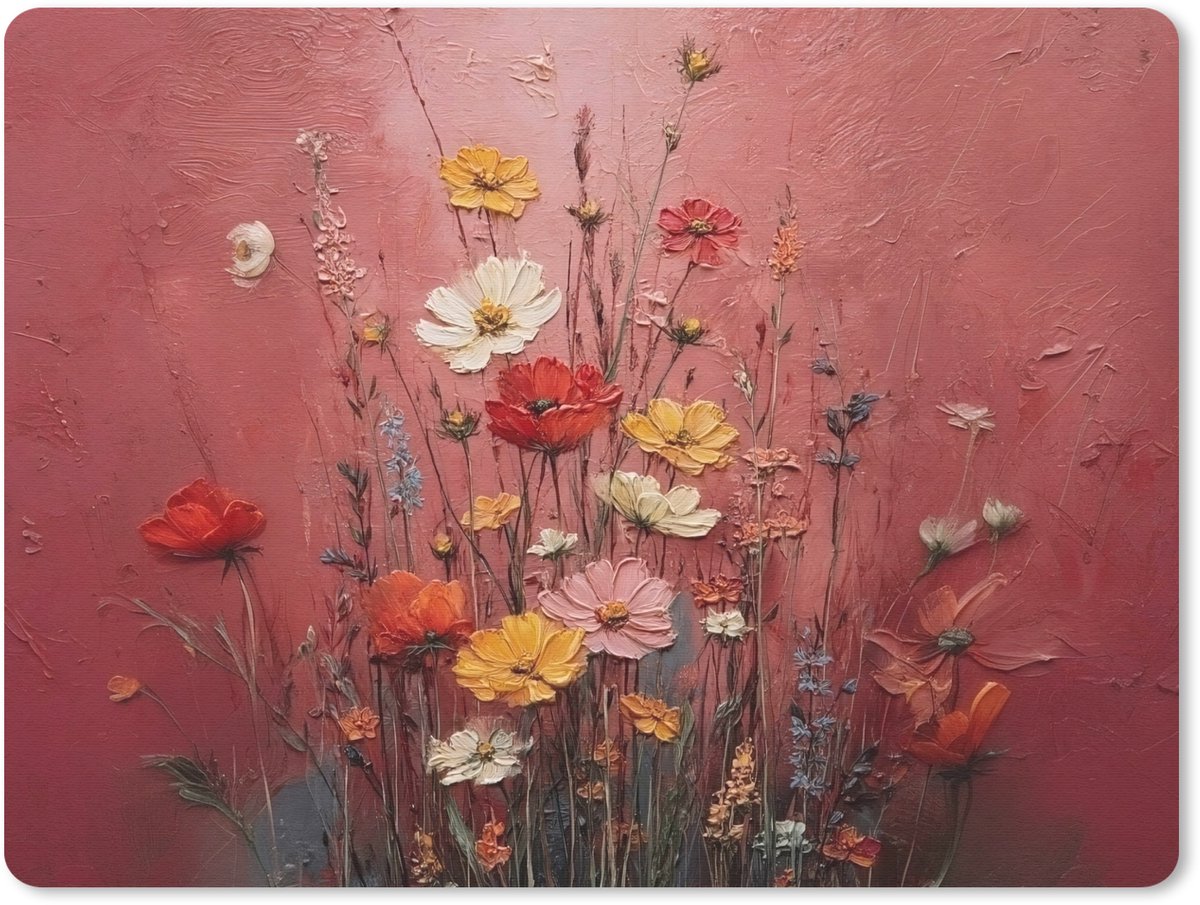 Muismat 23x19 cm - Mousepad Bloemenboeket - Diepte - Tastbare textuur - Muismatten