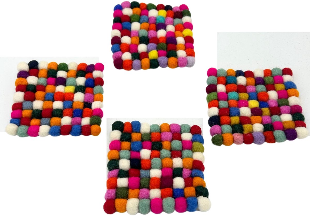 Vierkante vilten onderzetters - 10 cm in de kleur Multi Grey (set van 4)