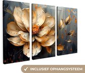 Ensemble de peintures sur Décoration murale triptyque - Bloem - Or - Abstrait - Peinture - Décoration murale salon - Décoration chambre - Accessoires chambre - Peintures sur toile