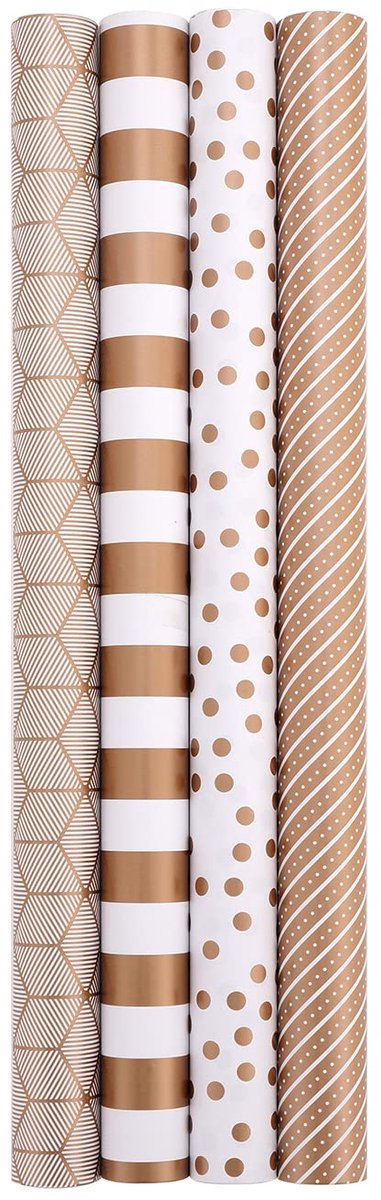 Champagne gouden inpakpapierrol - set van 4 - 100% recyclebaar - 44 cm x 3 m