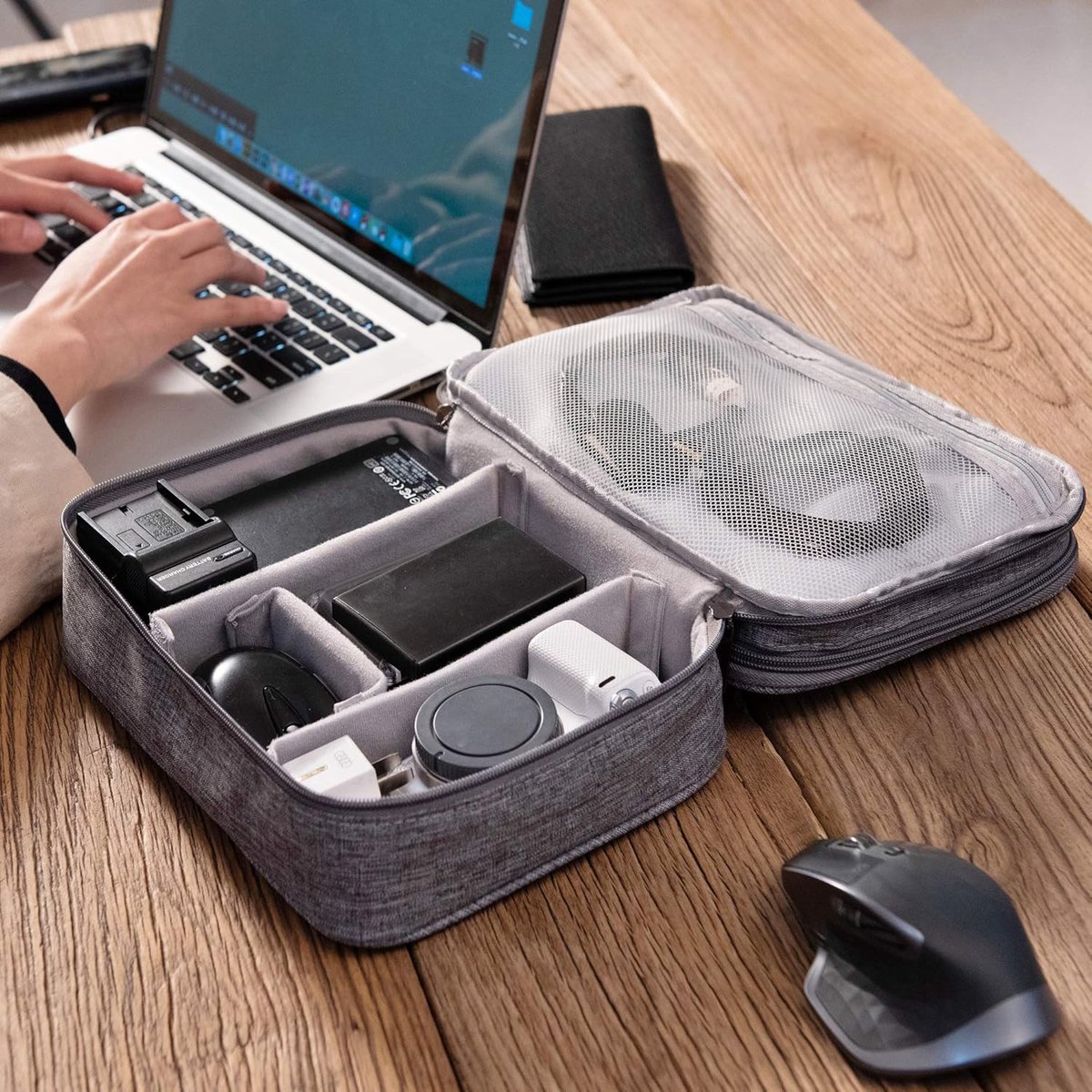 Elektronische tas, reistas, accessoiretas, waterdichte dubbele laag elektronische opbergtas, draagbare opbergdoos voor kabels, draden, opladers, mobiele telefoons, adapters, powerbanks, Kindle, harde schijven – foto 2