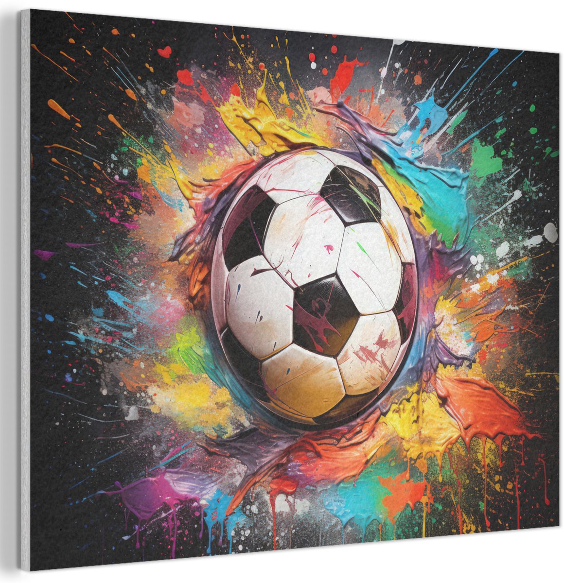 Akoestisch wandpaneel 100x70 cm - Vilt schilderij Voetbal - Verf - Kleuren - Zwart - Wit - Akoestische panelen - Geluidsdempende wanddecoratie - Geluidsisolatie woonkamer - Muurdecoratie geluidspanelen