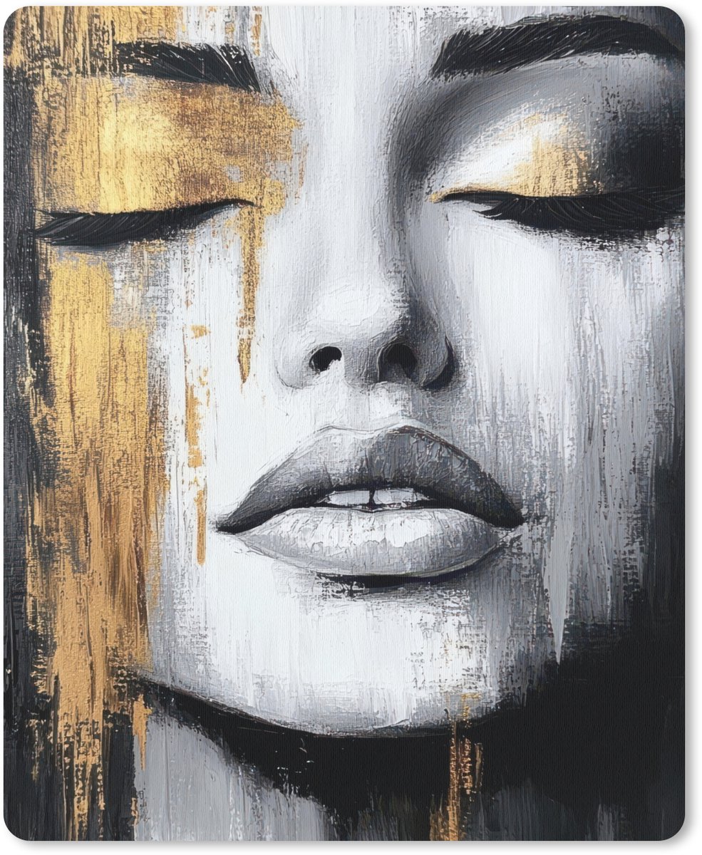 Muismat 19x23 cm - Mousepad Gezicht - Vrouw - Penseelstreken - Abstract - Muismatten