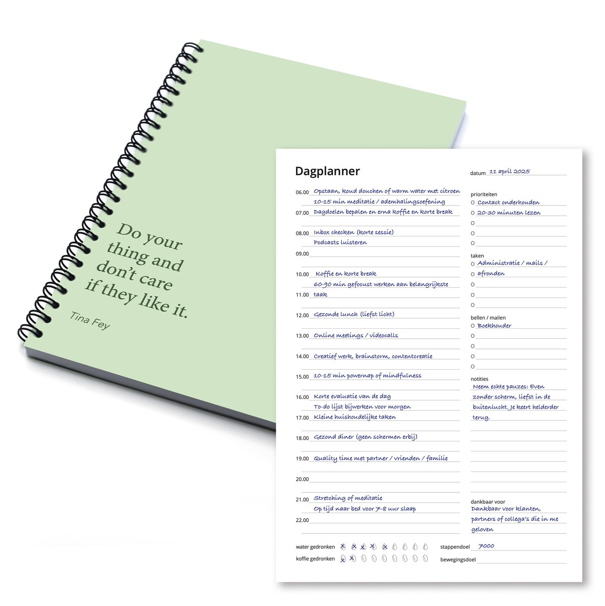 Week- & Dagplanner Lichtgroen – 48 Pagina’s – Mindset – Planner voor Focus & Productiviteit – A5 Formaat