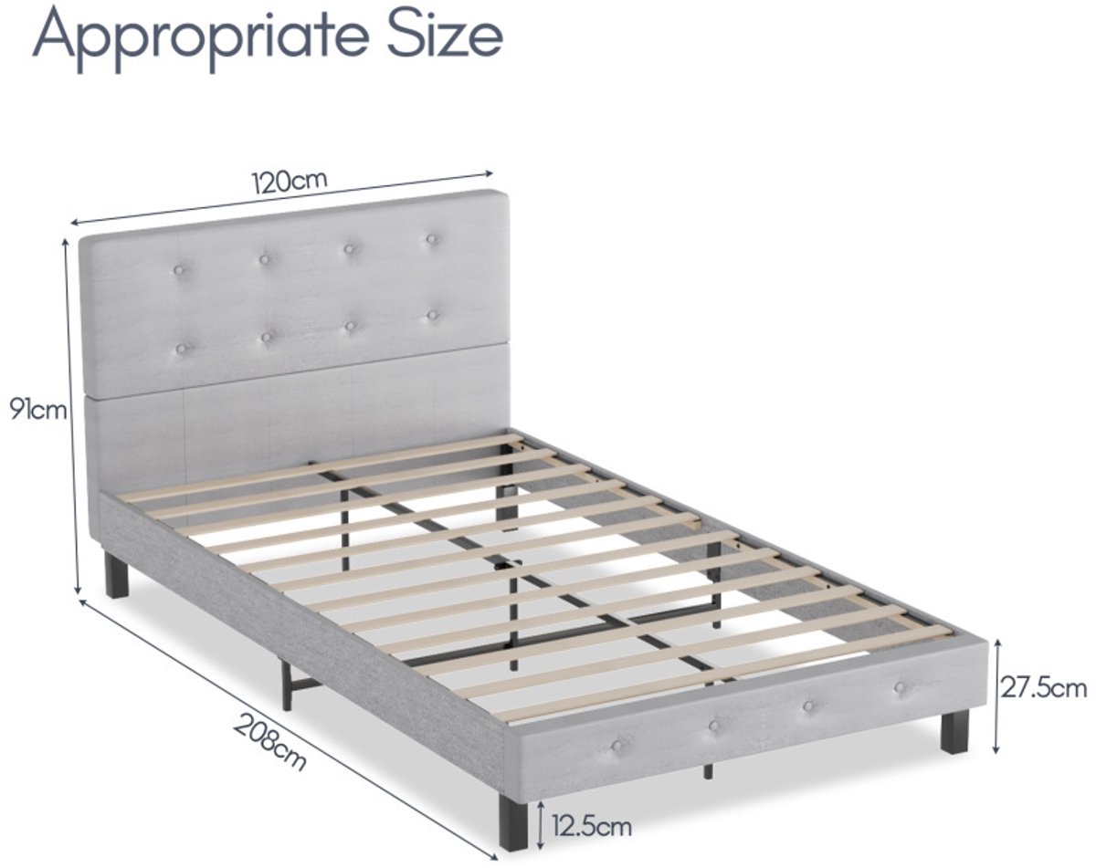 Bedframe Bed volwassen jeugdbed Tweepersoonsbed 120x200 cm Met Hoofdbord Massief Houten Lattenbodem Draagvermogen 350 kg - Grijs — cadeau in Cadeau-ideeën - foto 2