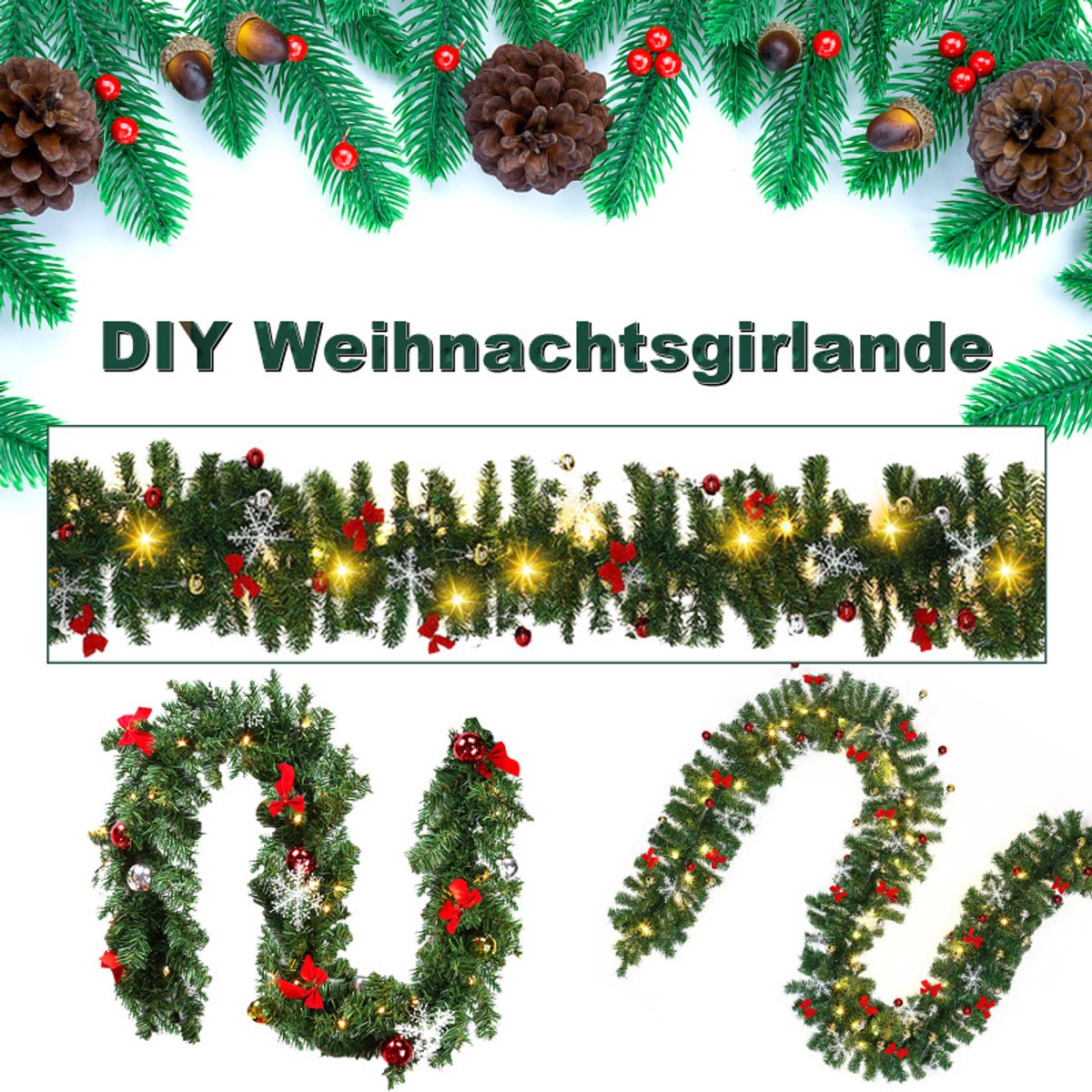Kerstguirlande Kunstslinger met geïntegreerde lichtketting met verlichting 5 m groen met 100 leds – foto 4