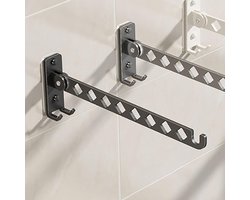 Wandgemonteerd kledingrek, opvouwbaar kledingrek met 8 stangen, 180° draaibaar droogrek van roestvrij staal voor badkamer, balkon, slaapkamer (zwart)