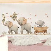 Muursticker 'Famille Éléphant' - Bébé Éléphant - 58x28cm - PVC autocollant - Décoration Chambre de bébé - Chambre Enfant - Garçon - Fille