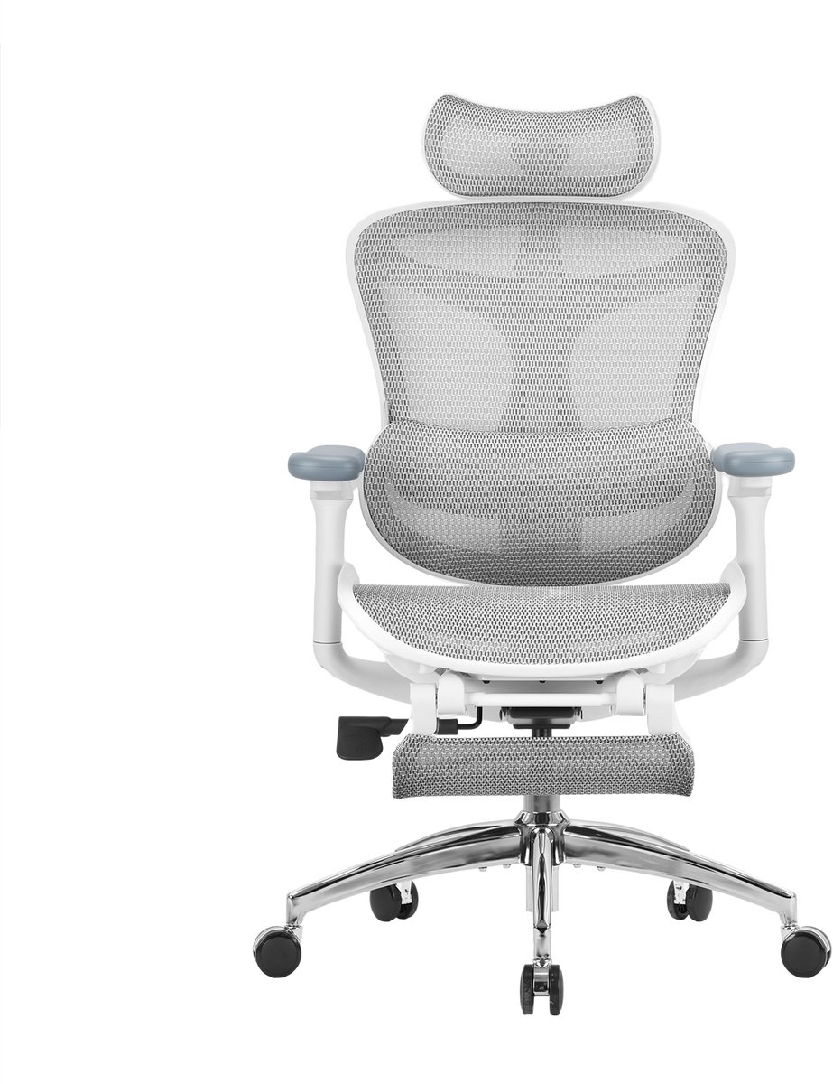 SIHOO DORO C300 JT Ergonomische Bureaustoel - Met voetsteun - Hoge Rugleuning - 4D-armleuningen - Dubbel Dynamische Lendensteun - Wit