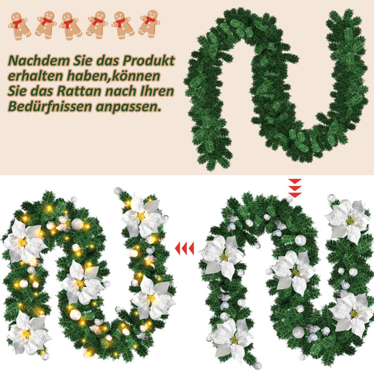 Kerstguirlande 2.7M Guirlande met verlichting Zwaardere kwaliteit Guirlande Kerstverlichting met zilver decoratief – foto 3