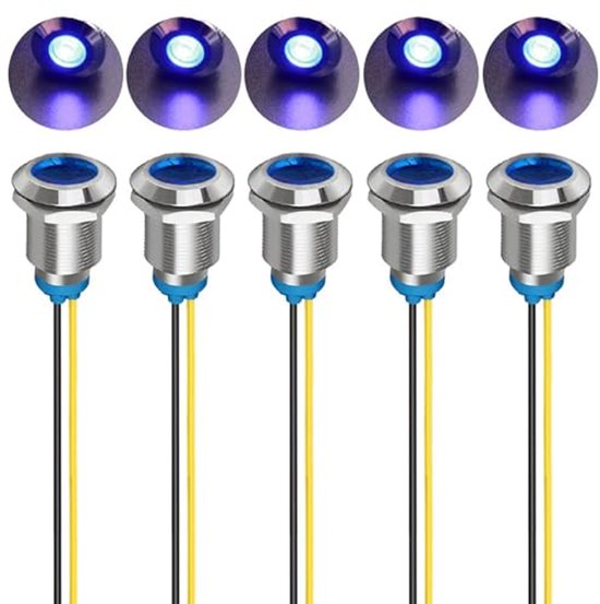 GUUZI 6 stuks 8 mm LED-indicatielampje 220-230V Waterdicht Signaallicht Metalen Paneel LED-indicatielampje Paneelmontage Platte Kop met Draden Zilver