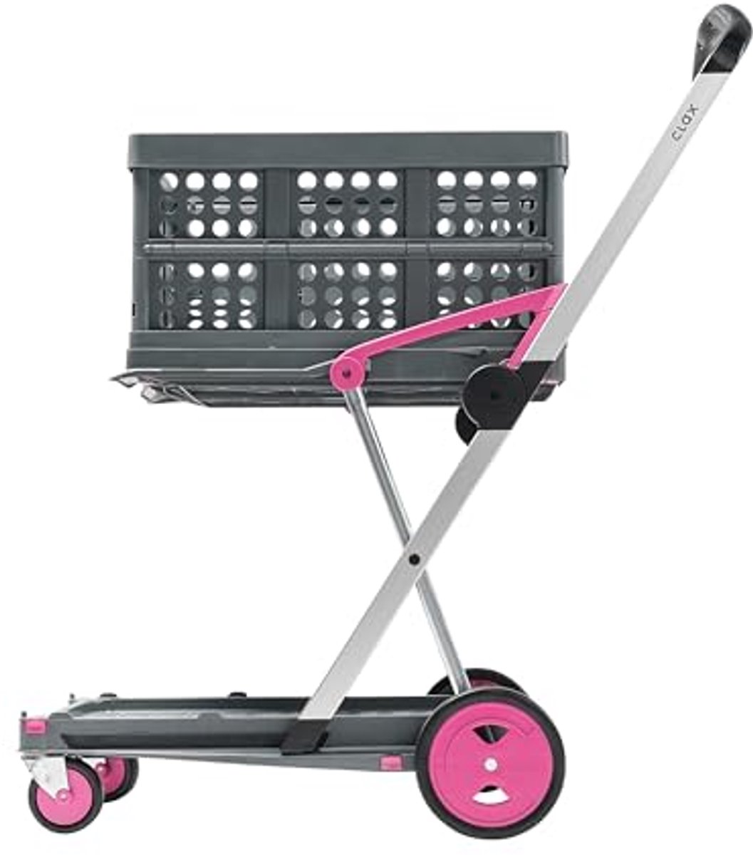 Handwagen met Vouwbox - Roze Transporttrolley voor Binnen en Buiten