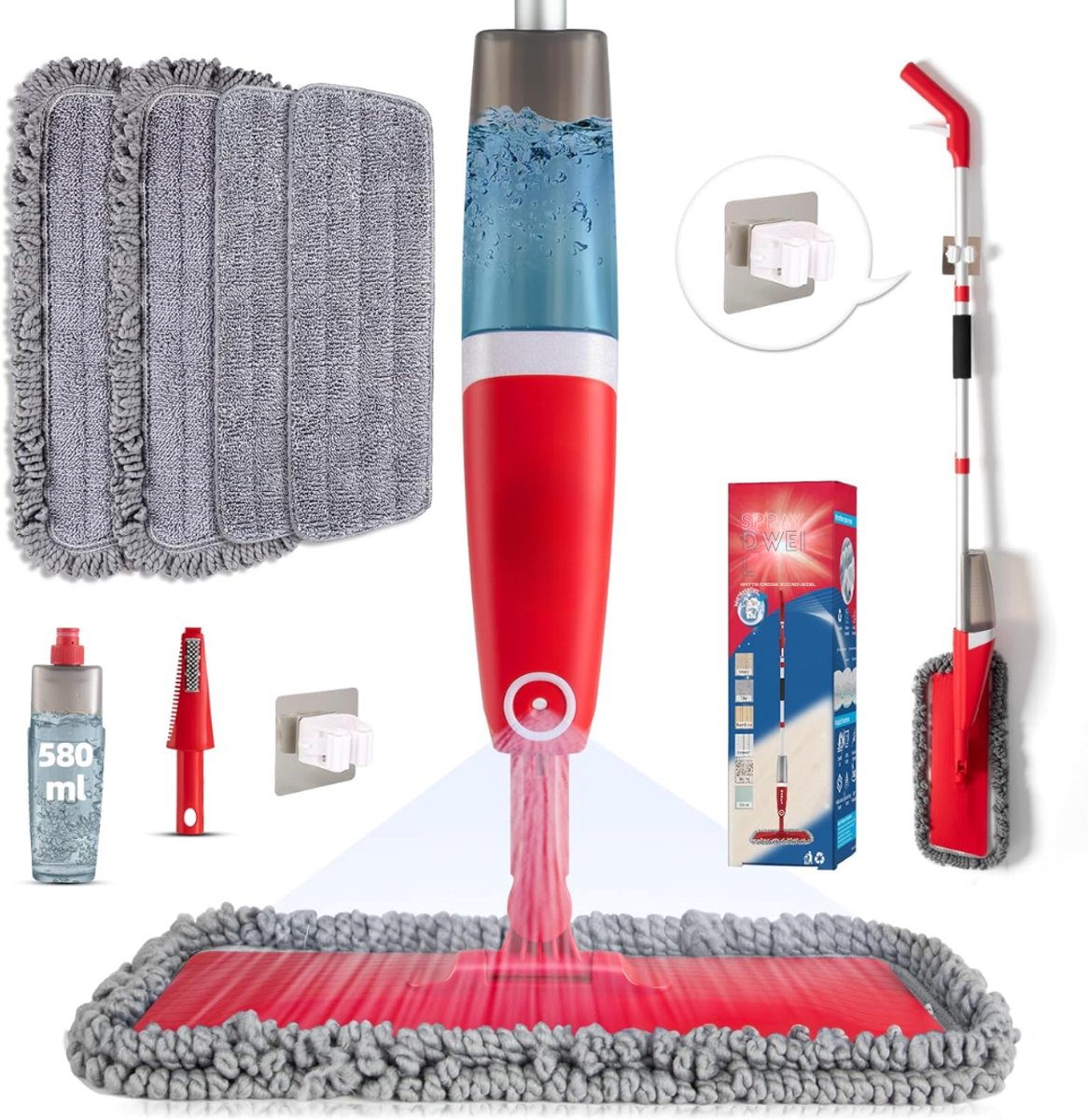 MMP® Dweil met spray - Dweil - Mop - Rood - ‎42cm x 17cm x 133cm