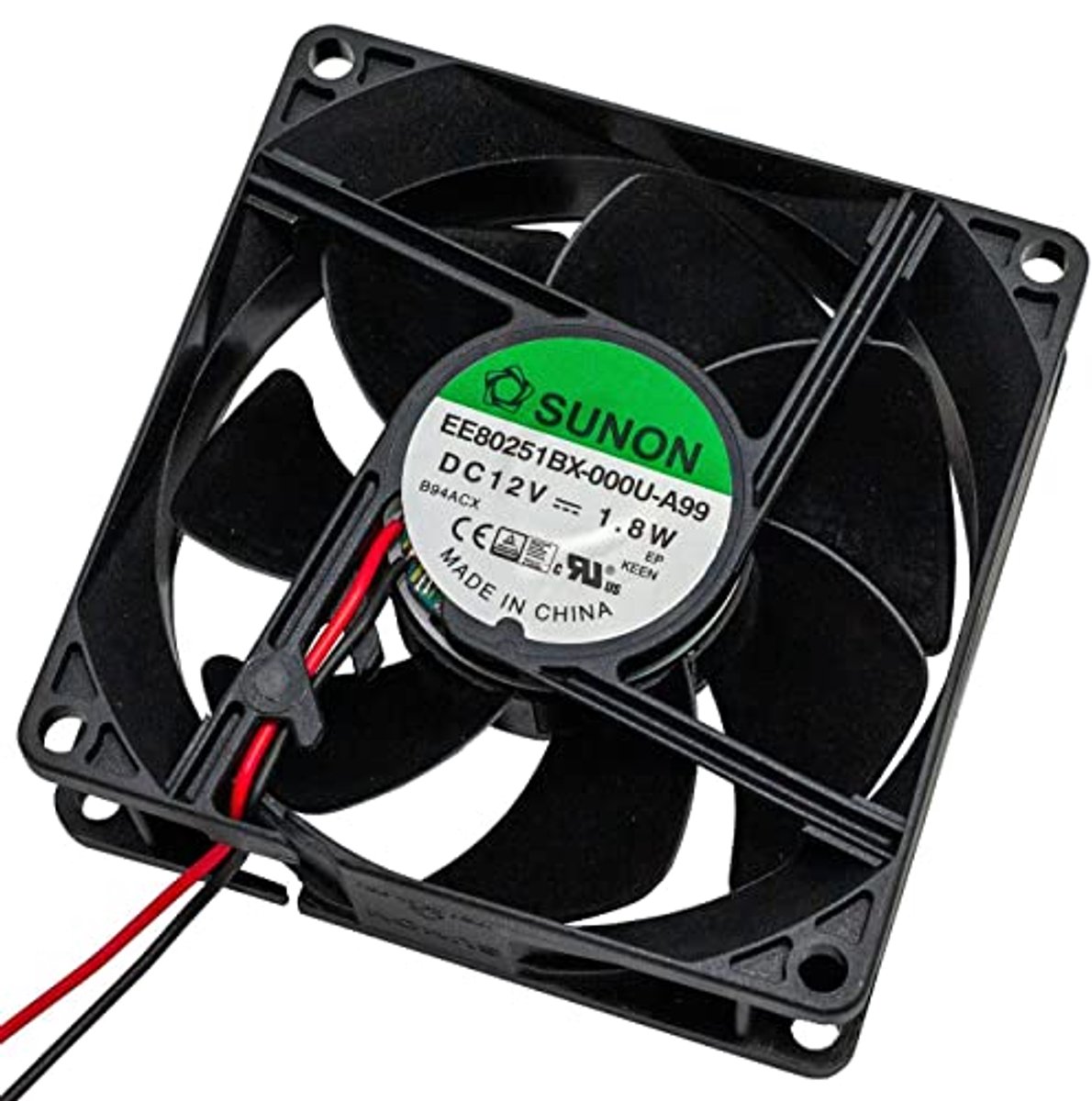 12V DC Ventilator 80x80x25mm - 76,4m³/h Luchtstroom met 3600U/min
