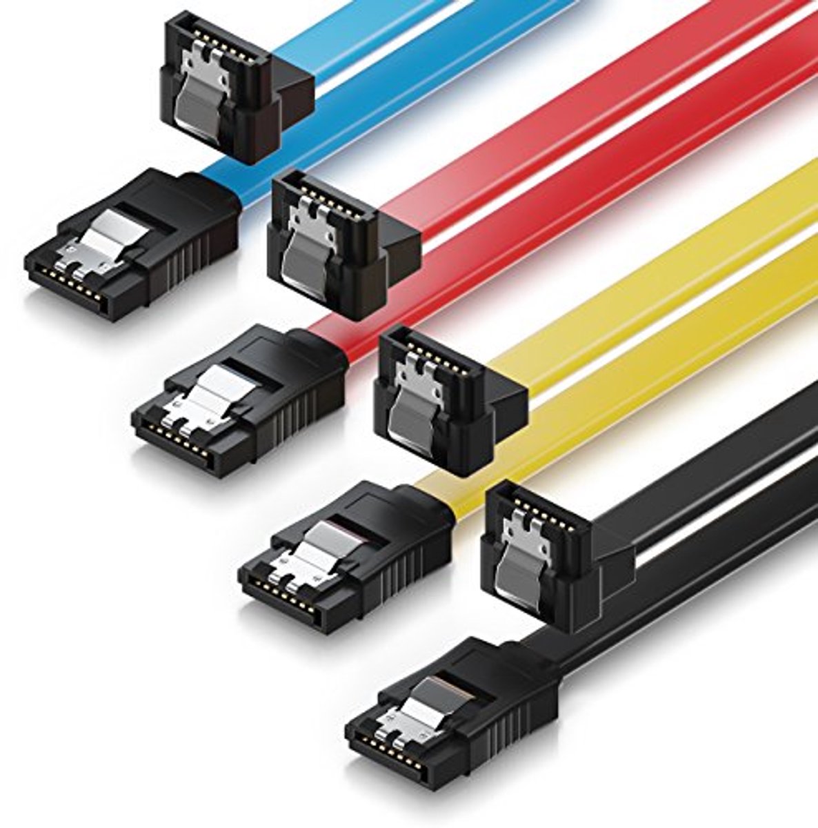 Image of 4x 50cm SATA III Gegevenskabel - 6 GBit/s Verbindingskabel met Rechte en 90° L-Type Stekker - Geel/Rood/Blauw/Zwart