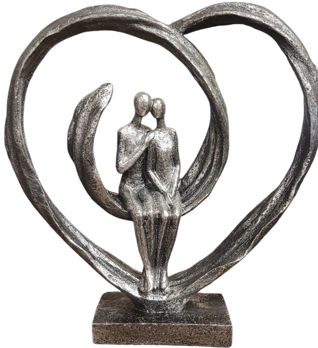 Beeld love is in the air - antiek grijs - 7x25x26 cm liefdes beeld - beeld met hart