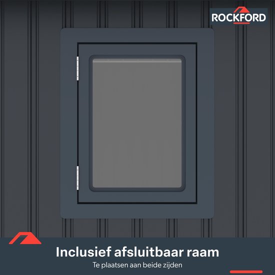 Rockford Porto 200 metalen tuinhuis met lessenaarsdak - Tuinschuur met centraal slot, polycarbonaat ramen en regenpijpen - 232 x 254 cm - Antraciet