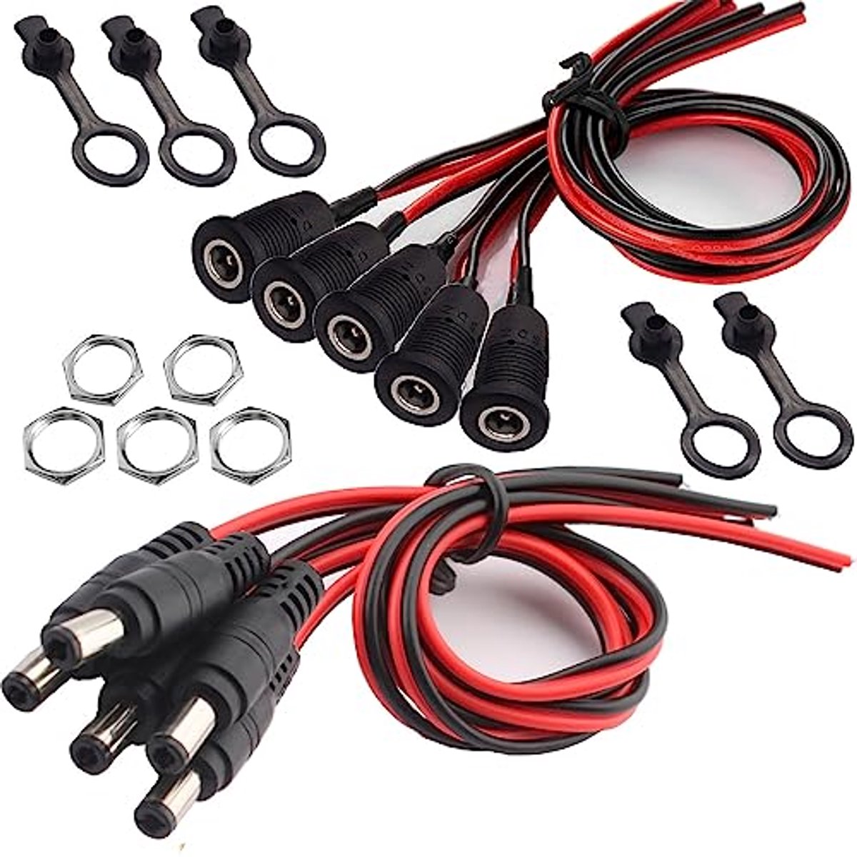 Holle DC Stekker 5,5 x 2,5 mm Adapterset met Pigtail Kabels - 12V 5A - 5 Stuks