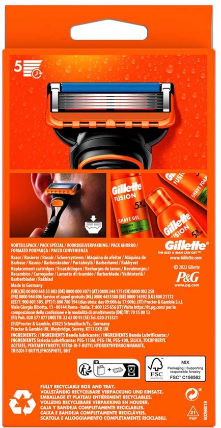 Gillette Fusion 5 - 1 Scheerhouder Voor Mannen + 5 Scheermesjes