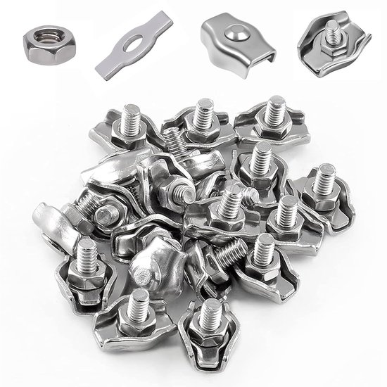 12 Stuks M3 Draad Kabel Klem - RVS 304 Kabel Clips - Kabel Klem M3 - Kabel Klemmen 3mm - M3 Kabel Klemmen - voor Bevestigen van Stalen Draad Kabels en Kledinglijn Spanner - Canopy Weerbestendig van Merkloos — afbeelding 2