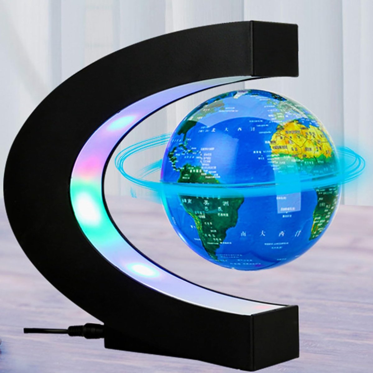 C Shape Magnetic Floating Globe met LED Light - Rotating Magnetic Levitation Globe - Educatieve Aardbol - Desk Decoration - Geographic Lamp