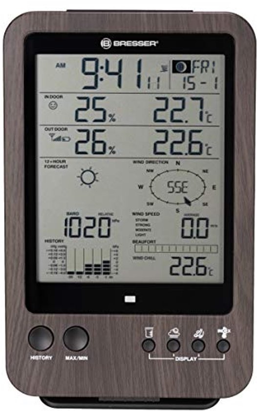 BRESSER 5-in-1 Draadloos Weerstation Met 5,7 Inch Kleurendisplay – Wifi, Buitensensor, Weersvoorspelling En Alarms