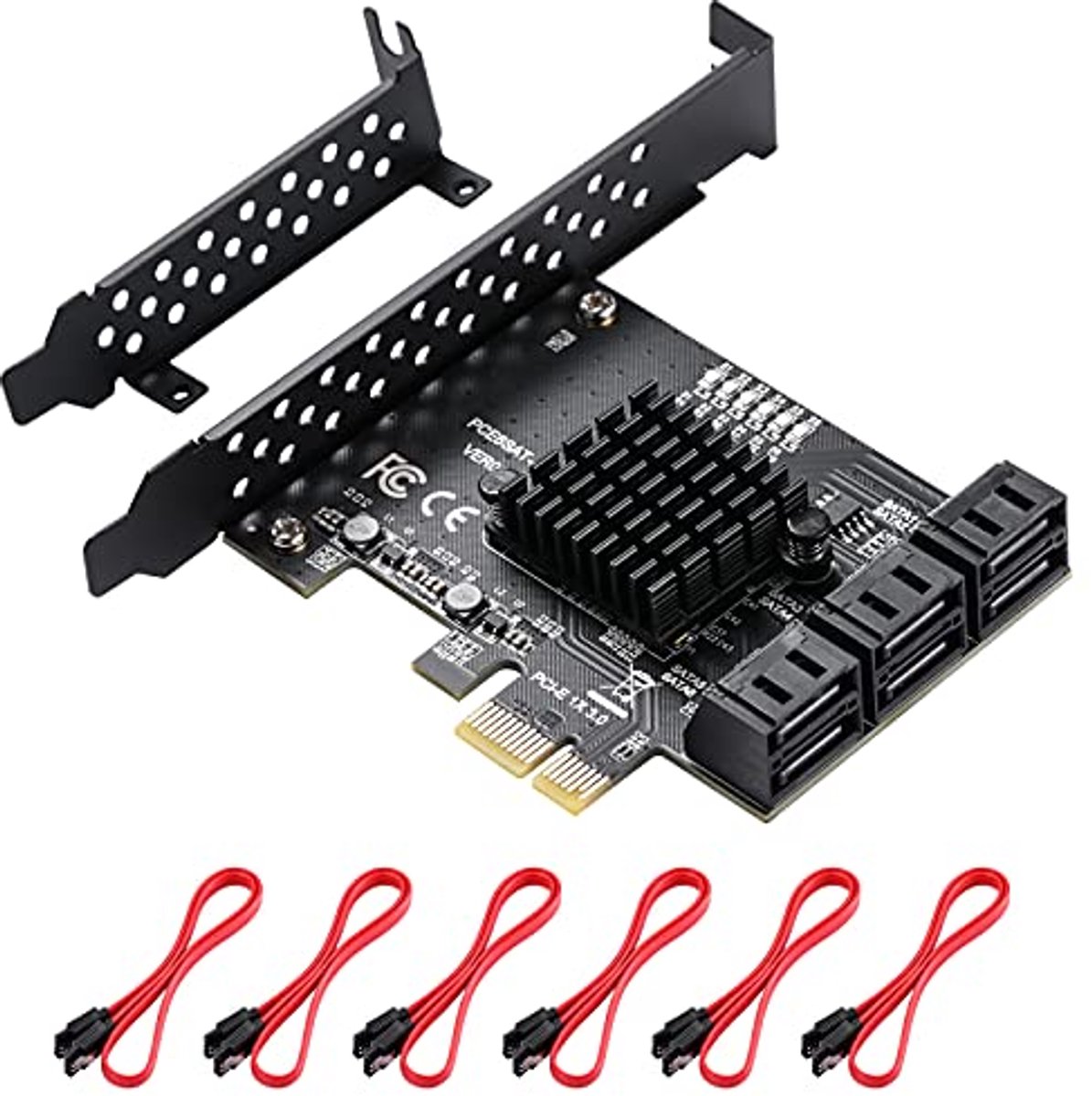Image of 6-Poorts PCIe SATA-Kaart met 6 SATA-Kabels - Ondersteunt 6 Apparaten - 6 Gbps SATA 3.0