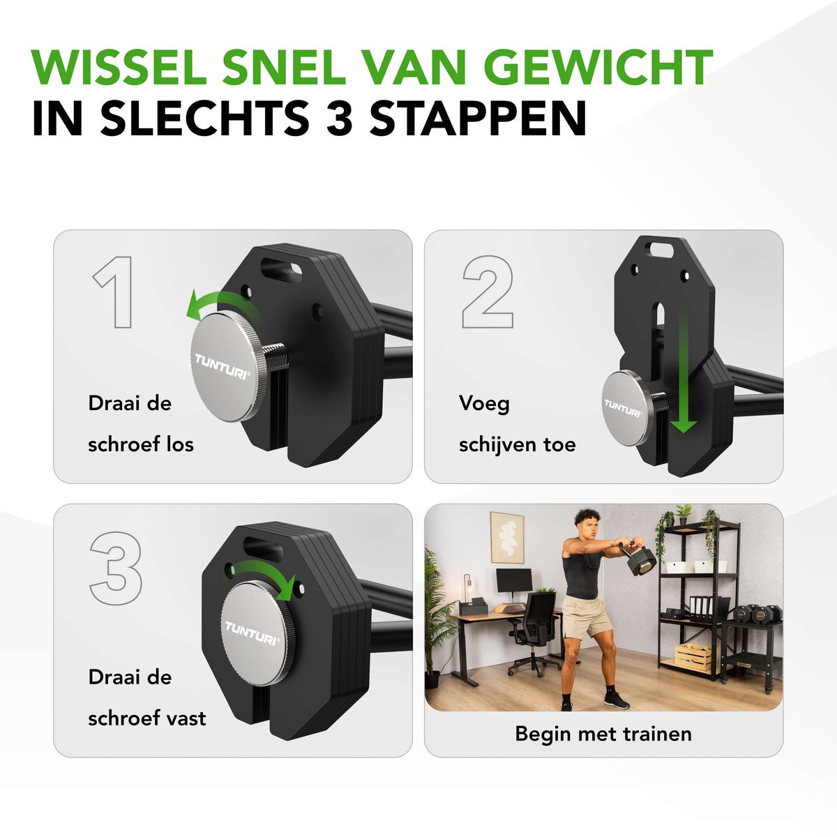 Tunturi Rapid Verstelbare Kettlebell- Kettlebellset van 36 kg - Verstelbaar van 3,5 t/m 36 kg - 25 kettlebells in één - Gewichtenset voor home gym – foto 5