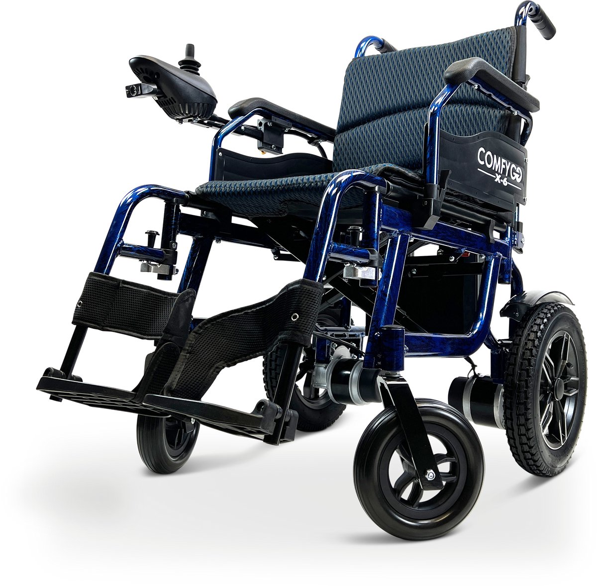 Comfygo X-6 Elektrische Rolstoel voor volwassenen, Lichtgewicht, Opvouwbaar, 12AH Li-ion batterij, bereik tot 20 km, Blauw, 45cm