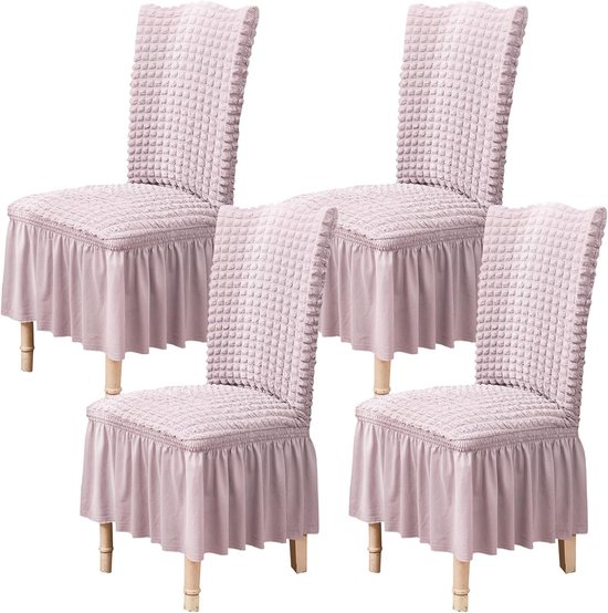 Housses de siège de salle à manger, lot de 4 housses de chaise extensibles avec jupe, amovibles, lavables, protection de chaise de cuisine, ensemble de housses pour la maison, la fête, le mariage (rose, 4 pièces)