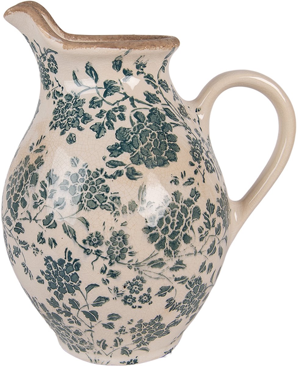 Clayre & Eef Decoratie Kan 21x16x24 cm Beige Keramiek Bloemen