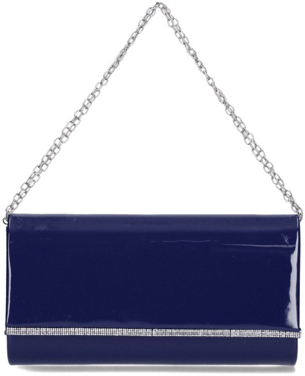 PROMO Communie Moederdag Bruiloft - Jessica *Diamante* - Elegante Clutch – Avondtas met Fijne Glans en Subtiele Diamanten en Verstelbare Zilveren Ketting - Donker Blauw – Stijlvol, praktisch & origineel – HandbagsUniverse