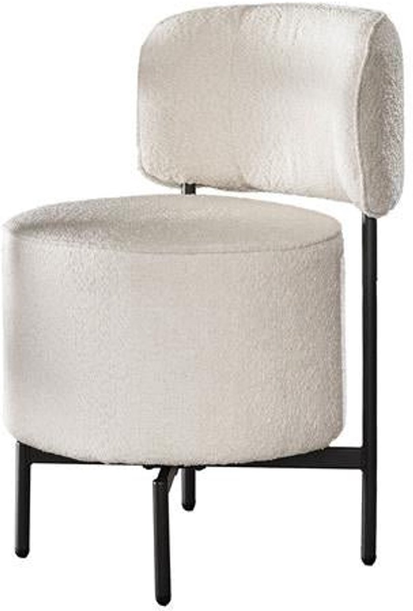 Eetkamerstoel Wit Bouclé Set Van 2 (Draaibaar) - Witte Dinerstoel met Comfortabele Zitting - Luxe Witte Bouclé Teddy Stoel - Industrieel Eettafel Stoel (51x61x82) Draaibare Dinerstoel met Ronde Zitting - Set Van 2